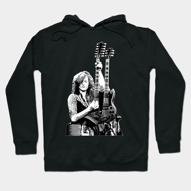 Jimmy Page With Guitars Hoodie by cindo.cindoan